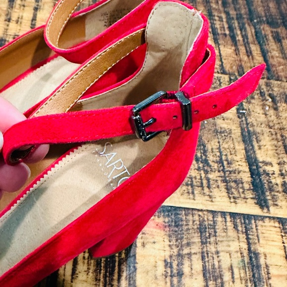 FRANCO SARTO ABBINGTON RED SUEDE MARY JANE HEELS PUMPS BLOCK HEEL SZ 8 - Picture 3 of 12